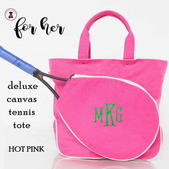 FOR HER Monogrammed Hot Pink Canvas Tennis Tote -Free Ship/Grad Gift/Tennis Player/Tennis bag/Tennis team/Sport Gift/Tennis Racquet Bag