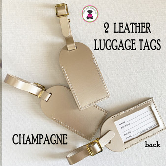 Two Leather Luggage Tags- Champagne -FREE SHIP.Bag Tag.Friend Gift.Bag Tag.Hostess Gift.Backpack Tag.Carry On Tag. Vacation Gift.