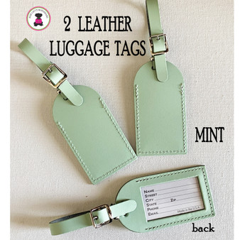 Two Leather Luggage Tags- MINT -FREE SHIP.Bag Tag.Friend Gift.Bag Tag.Hostess Gift.Backpack Tag.Carry On Tag. Vacation Gift.