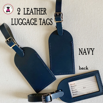  Two Leather Luggage Tags- NAVY -FREE SHIP.Bag Tag.Friend Gift.Bag Tag.Hostess Gift.Backpack Tag.Carry On Tag. Vacation Gift.