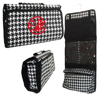 FOR HER Monogrammed Hanging Cosmetic / Toiletry   Bag -Black & White Houndstooth-FREE SHIPPING/Travel Gift/Grad Gift/Bat Mitzvah/Girl Travel Bag /Hanging Toiletry for Travel/Bridesmaid Gift 