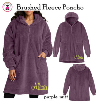 Monogrammed Brushed Fleece Hooded Poncho-Purple Mist -FREE SHIP/College Gift/Outdoor Blanket/Cozy Blanket/Christmas Gift/Gift for Her