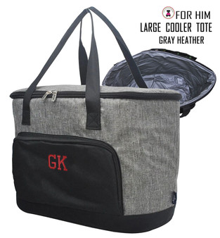 FOR HIM Monogrammed Large Insulated Cooler Tote -Gray Heather -Free Ship/Group Gift/Teacher Gift/Insulated Tote/Groomsmen Gift/Picnic Tote
