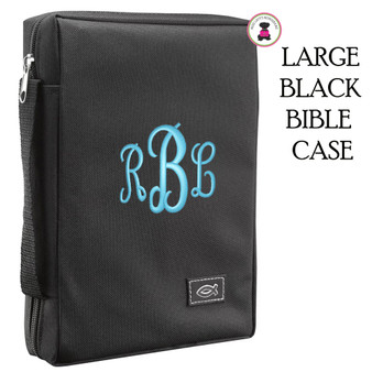 FOR HER Monogrammed Large Bible Cover -Black -FREE SHIP. Inspirational Gift.Christian Gift. Book Cover.Devotional Book Bag. Bible Bag 