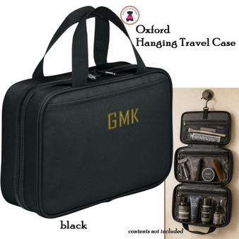 Hanging Deluxe Black Toiletry Bag FOR HIM with Monogram.Free Ship.Groomsmen Gift.Grad Gift.Father's Day.Corporate Travel Organizer
