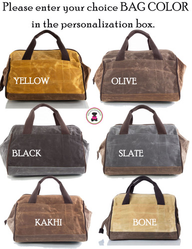 Personalized Waxed Canvas Duffle Bag Monogrammed Weekend Bag 