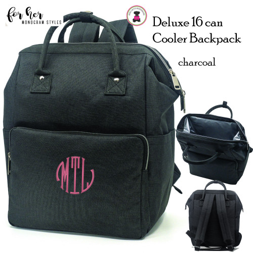 COOLER FOR HER - 16 Can Deluxe Cooler Backpack with Monogram-Charcoal Heather-Free Ship-Sorority Gift.Boat Cooler.Teacher Cooler.Coach Gift.Beach Cooler.  Vacation Cooler. Holiday Gift. 