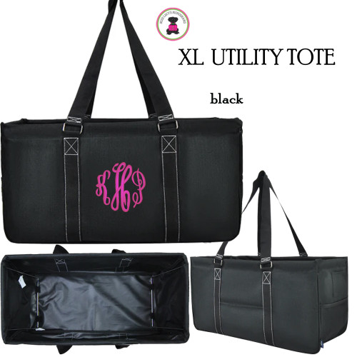 FOR HER Monogrammed XL Utility Tote-Trunk Organizer- Black-Collapsible-FREE SHIP-Bride Gift-Grocery Tote -Grad Gift-Picnic Tote-Beach Tote-Car organizer