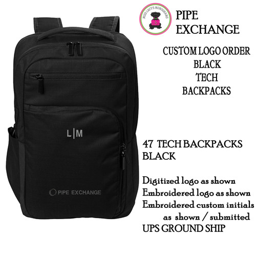 PIPE EXCHANGE Custom Order - Embroidered Logo - Personalization - 47 Black Tech Backpacks Monogrammed TECH Laptop Backpack-BLACK-Free Ship-/ Corporate Gift / Embroidered Logo / Men's Travel / Business Backpack