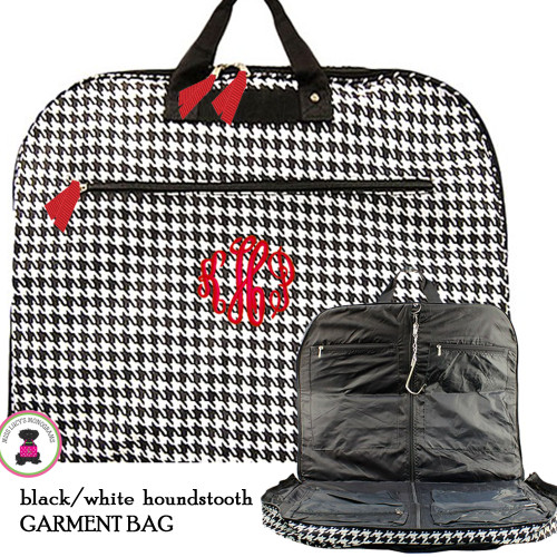FOR HER Monogrammed Canvas Garment Bag - Black and White Houndstooth- FREE SHIP/Garment Bag / Monogrammed Garment Travel Bag/Dress Bag/Dancer Garment Bag /Grad Gift/Bat Mitzvah  