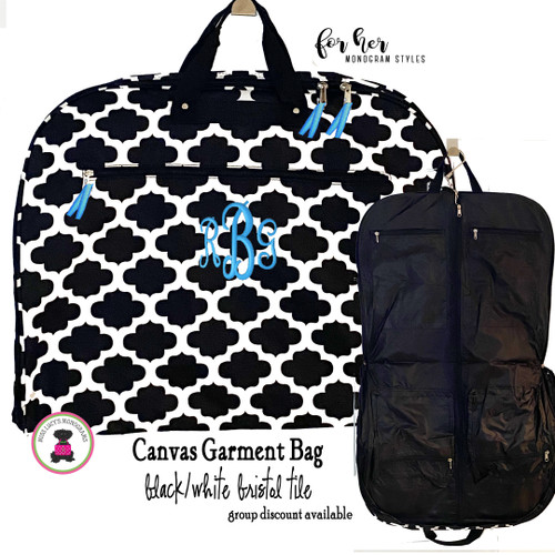 FOR HER Monogrammed Canvas Garment Bag - Black and White Bristol Tile - FREE SHIP/Garment Bag / Monogrammed Garment Travel Bag/Teen Dress Bag/Dress Bag/Dancer Garment Bag /Flower Girl/Bat Mitzvah 