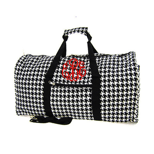 FOR HER Monogrammed Large Canvas Rounded Duffle - Houndstooth - Black & White - FREE SHIP/Tween Gift/Grad Gift/ Travel Set/Gift for Her/Dance Bag/Cheer Gift/Bat Mitzvah Gift/Flower Girl Gift 