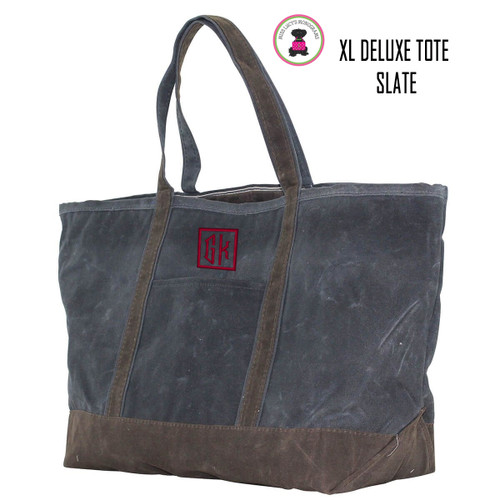 FOR HIM Monogrammed Large Waxed Canvas Deluxe Boat Tote - Slate - FREE SHIP-Groomsmen Gift/Father's Day Gift/Grad Gift/Gift for Him/Group Discount 