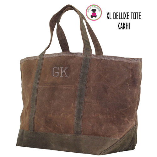 FOR HIM Monogrammed Large Waxed Canvas Deluxe Boat Tote - Kakhi  - FREE SHIP -Groomsmen Gift/Father's Day Gift/Grad Gift/Gift for Him/Group Discount  