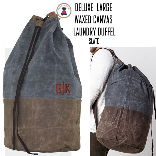 FOR HIM Monogrammed Waxed Canvas Deluxe Laundry Duffel - Slate  - FREE SHIP-Groomsmen Gift/Father's Day Gift/Grad Gift/Gift for Him/Group Discount  