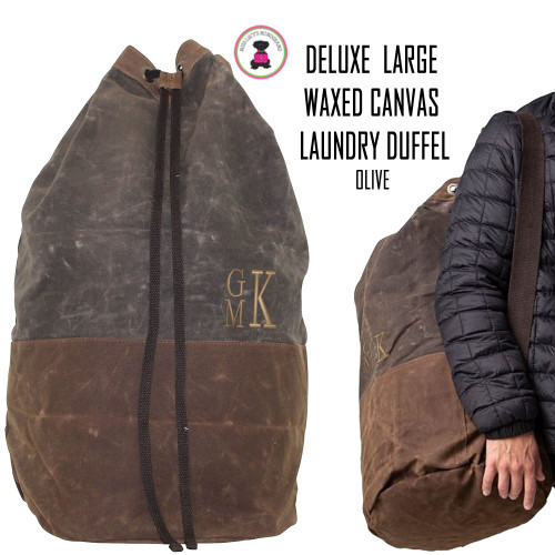 FOR HIM Monogrammed Waxed Canvas Deluxe Laundry Duffel - Olive  - FREE SHIP-Groomsmen Gift/Father's Day Gift/Grad Gift/Gift for Him/Group Discount  