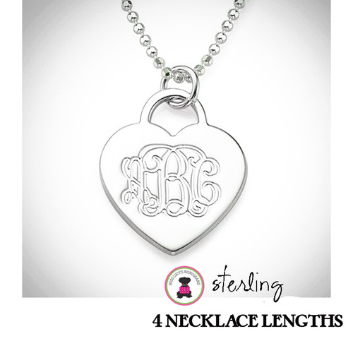 Monogrammed HEART Necklace - Sterling  - FREE SHIP