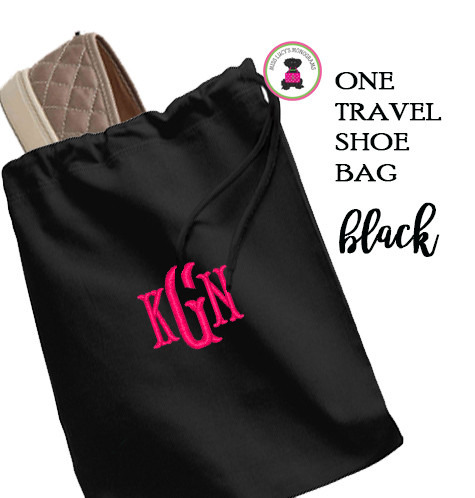 FOR HER Monogrammed Shoe Bag for Travel  - Black - FREE SHIP /Bridesmaid Gift /Bride Gift /Grad Gift/Gift for Her/Bridesmaid Proposal Gift 