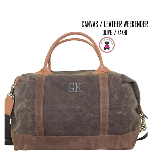 FOR HIM - Monogrammed Duffel - Waxed Canvas Deluxe Weekender - Olive/Kakhi Trim - FREE SHIP-Groomsmen Gift/Father's Day Gift/Grad Gift/Gift for Him/Group Discount  