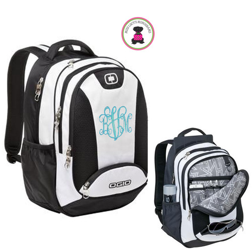 FOR HER Monogrammed Deluxe Large OGIO Backpack -  White /Black / Silver -FREE SHIP/Back to School / Backpack / Deluxe Backpack / College Backpack/ Grad Gift / School Bag  