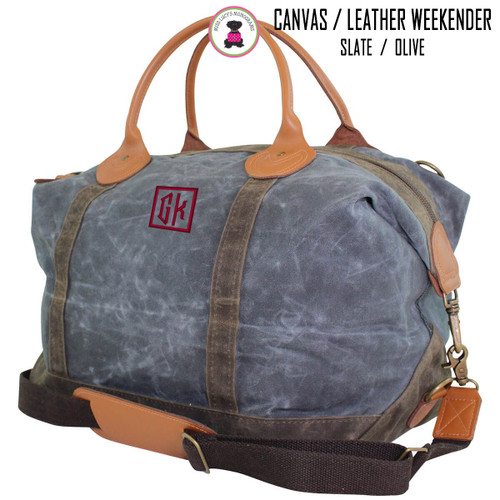 FOR HIM -Monogrammed WEEKENDER - Waxed Canvas Deluxe Weekender - Slate - FREE SHIP-Groomsmen Gift/Father's Day Gift/Grad Gift/Gift for Him/Group Discount  