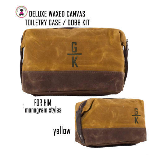 FOR HIM Monogrammed Large Waxed Canvas Toiletry Case - Mustard Yellow  - FREE SHIP-Groomsmen Gift/Father's Day Gift/Grad Gift/Gift for Him/Group Discount 