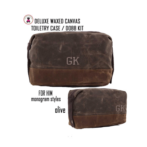 FOR HIM Monogrammed Large Waxed Canvas Toiletry Case - Olive - FREE SHIP-Groomsmen Gift/Father's Day Gift/Grad Gift/Gift for Him