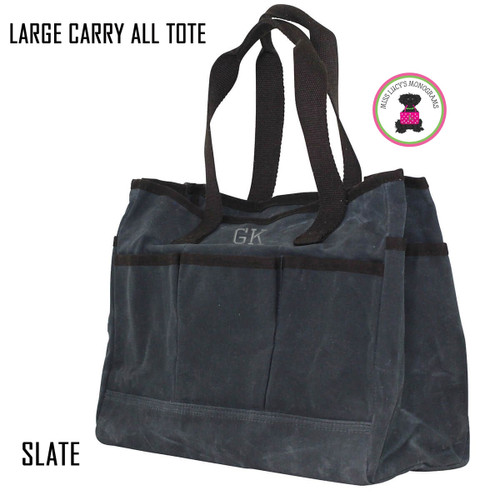 FOR HIM Monogrammed Large Waxed Canvas Deluxe Carry All Tote - Slate - FREE SHIP-Groomsmen Gift/Father's Day Gift/Grad Gift/Gift for Him 