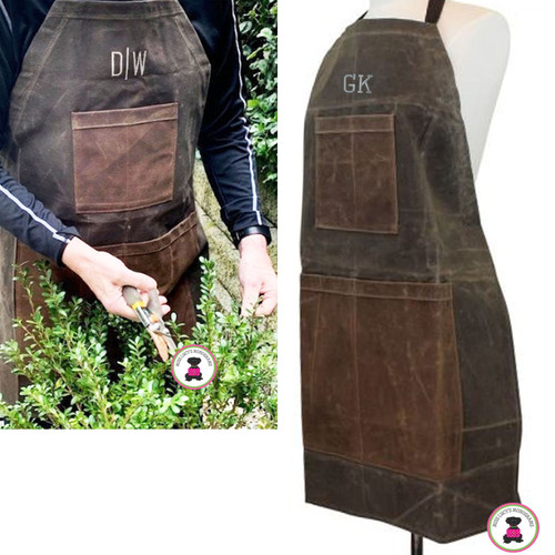 FOR HIM Monogrammed  Waxed Canvas Heavy Duty Apron - Olive -FREE SHIP  /Workshop Apron/Groomsmen Gift /Father's Day Gift/Gardener Gift/ DIY Gift  