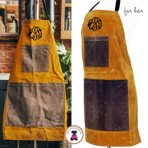 FOR HER Monogrammed Waxed Canvas Heavy Duty Unisex Apron -Mustard Yellow -FREE SHIP /Workshop Apron/DIY Gift /Mother's Day Gift/Gardener Gift/ Home Improvement 