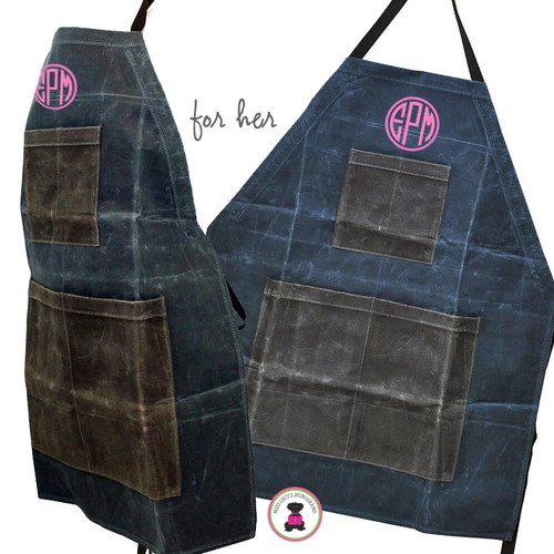 FOR HER Monogrammed Waxed Canvas Heavy Duty Unisex Apron -Slate-FREE SHIP /Workshop Apron/DIY Gift /Mother's Day Gift/Gardener Gift/ Home Improvement 