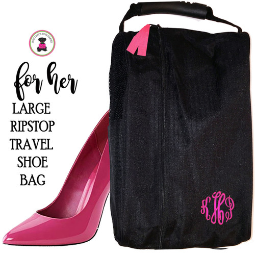 FOR HER  Monogrammed Large Ripstop Travel Shoe Bag-Black-FREE SHIP - Group Discount-/Bridesmaid Gift/Grad Gift/Gift for Her/Bridesmaid Gift