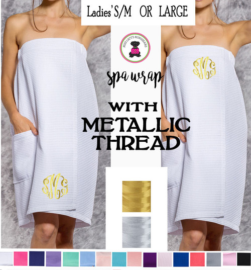 FOR HER - METALLIC THREAD Monogrammed Small/Medium  OR Large Deluxe Waffle Weave Spa Wrap with Pocket- 16 Colors- Free Ship/Group Discount/Bride Gift/Bridesmaid Gift/Gift for Her/Grad Gift/New Mom Gift