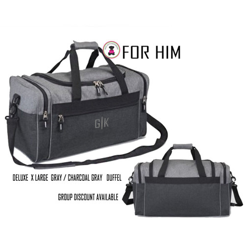 FOR HIM Monogrammed Deluxe 2 Tone Weekender Duffel-Gray/Charcoal Heather-FREE Ship-Men's Travel /Mens Duffel/Groomsmen Gift /Father's Day Gift/Grad Gift