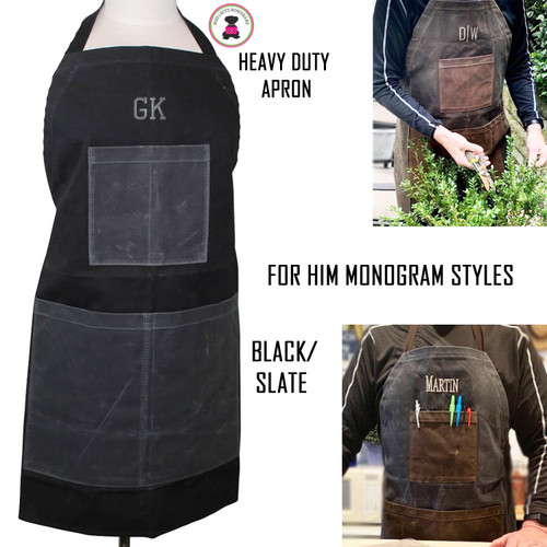 FOR HIM Monogrammed Waxed Canvas Heavy Duty Apron -Black  -FREE SHIP /Workshop Apron/Groomsmen Gift /Father's Day Gift/Gardener Gift/ DIY Gift 