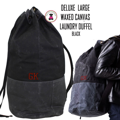 FOR HIM Monogrammed Waxed Canvas Deluxe Laundry Duffel - Black - FREE SHIP-Groomsmen Gift/Father's Day Gift/Grad Gift/Gift for Him/Group Discount  
