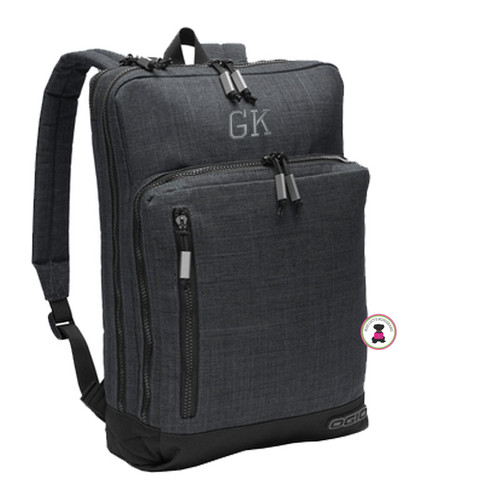 FOR HIM Monogrammed Deluxe Streamlined OGIO Backpack - Heather Gray - FREE SHIP/Back to School/College Bag/Durable Backpack  