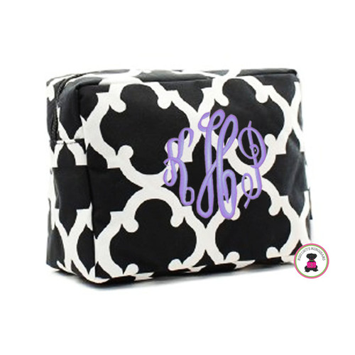 FOR HER Monogrammed Large Cosmetic Case - Bristol Tile - Black / White - FREE SHIP//Grad Gift/Holiday Gift/Bridesmaid Gift/Cosmetic Bag/Travel Bag/Gift for Her