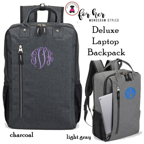 FOR HER Monogrammed Deluxe Laptop Briefcase Backpack-Charcoal Gray or Light Gray-FREE SHIP/Grad Gift/Business Backpack/Corporate/Teacher Bookbag