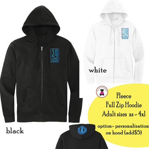 1852 DANCE - Adult Sized FULL ZIP HOODED SWEATSHIRT - FREE SHIP 