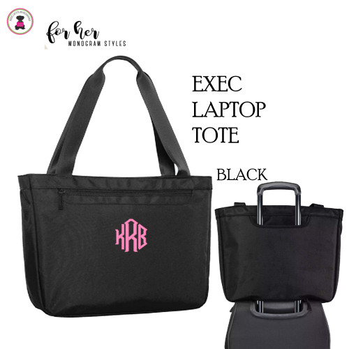 FOR HER Monogrammed Exec Laptop Travel Tote- BLACK -FREE Ship-Business Travel/School Gift/Grad Gift/Teacher Tote/Laptop Tote/Laptop Tote