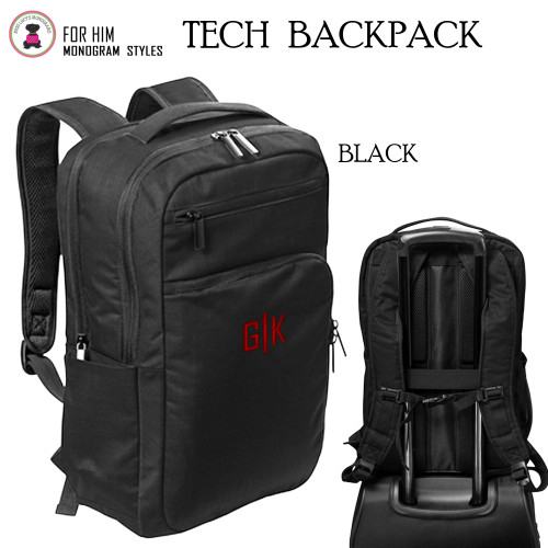 FOR HIM Monogrammed TECH Laptop Backpack-BLACK-Free Ship-Men's Travel /Groomsmen Gift /Father's Day Gift/Grad Gift/Laptop Bag/School