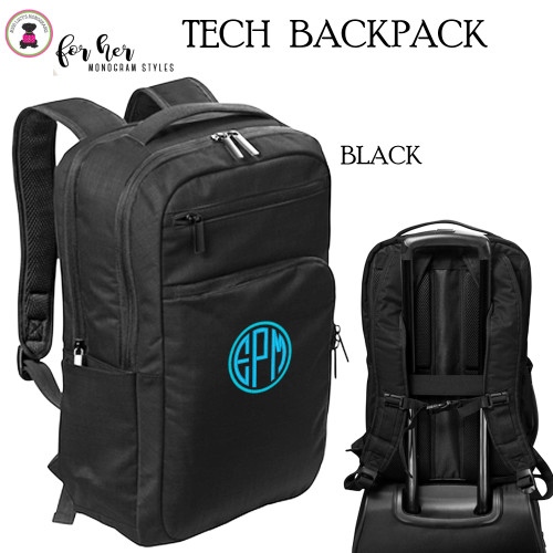FOR HER Monogrammed TECH Laptop Backpack-Black -Free Ship-Back to School/Travel Backpack /College Bag/Grad Gift/ Teacher Gift/Coach Gift