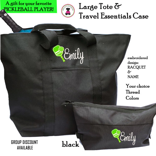 Pickleball Custom Design FOR HER 2 Piece Travel Tote Set-Script Name-Free Ship-Pickleball Team Gift/Pickleball Player Gift/Tote Set/Team