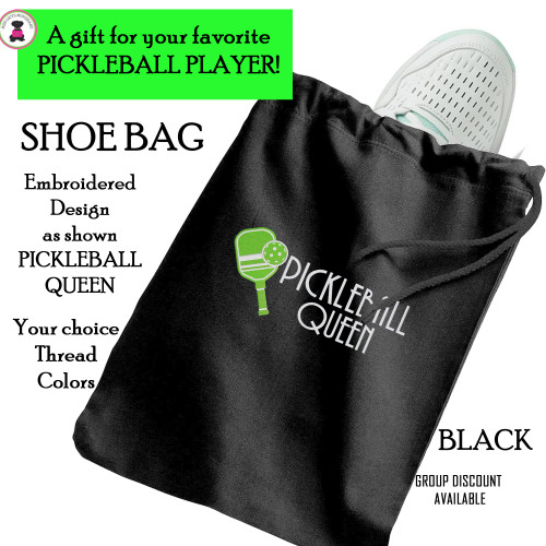 Pickleball Custom Design-FOR HER Travel Shoe Bag with PICKLEBALL QUEEN design-BLACK-Free Ship-Pickleball Team Gift/Pickleball Player Gift/Pickleball