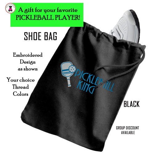 Pickleball Custom Design-FOR HIM Travel Shoe Bag with PICKLEBALL KING design-BLACK-Free Ship-Pickleball Team Gift/Pickleball Player Gift/Pickleball
