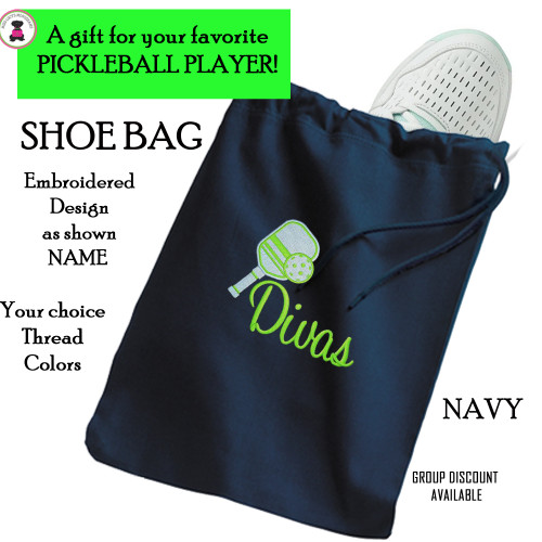 Pickleball Custom Design-FOR HER Travel Shoe Bag with Name /Team Name-NAVY-Free Ship-Pickleball Team Gift/Pickleball Player Gift/Pickleball