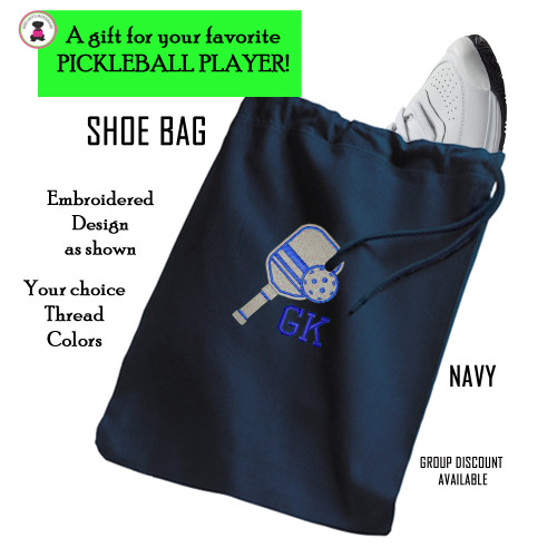 Pickleball Custom Design-FOR HIM Travel Shoe Bag with 2 INITIAL Monogram-NAVY-Free Ship-Pickleball Team Gift/Pickleball Player Gift/Pickleball