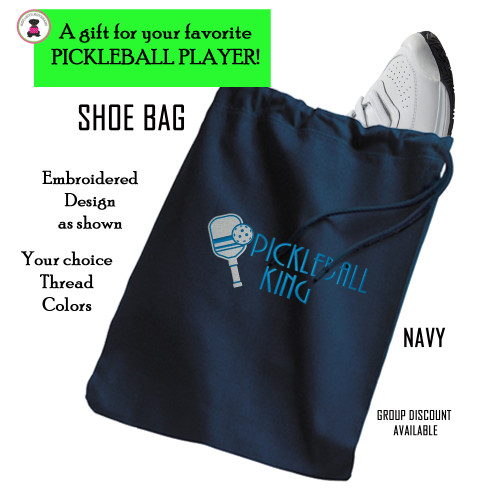 Pickleball Custom Design-FOR HIM Travel Shoe Bag with PICKLEBALL KING design-NAVY-Free Ship-Pickleball Team Gift/Pickleball Player Gift/Pickleball