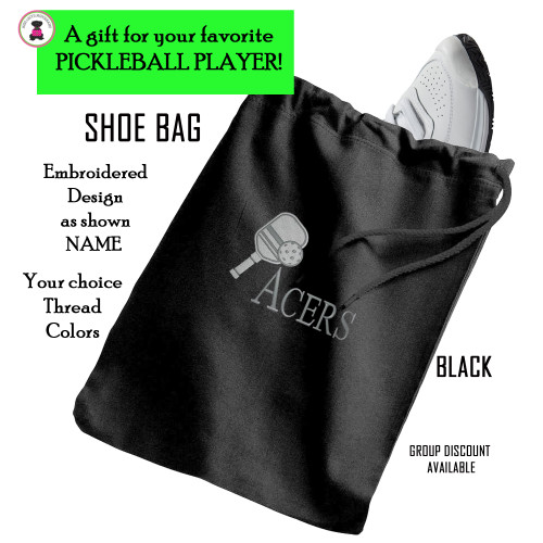 Pickleball Custom Design-FOR HIM Travel Shoe Bag with NAME/TEAM design-BLACK-Free Ship-Pickleball Team Gift/Pickleball Player Gift/Pickleball